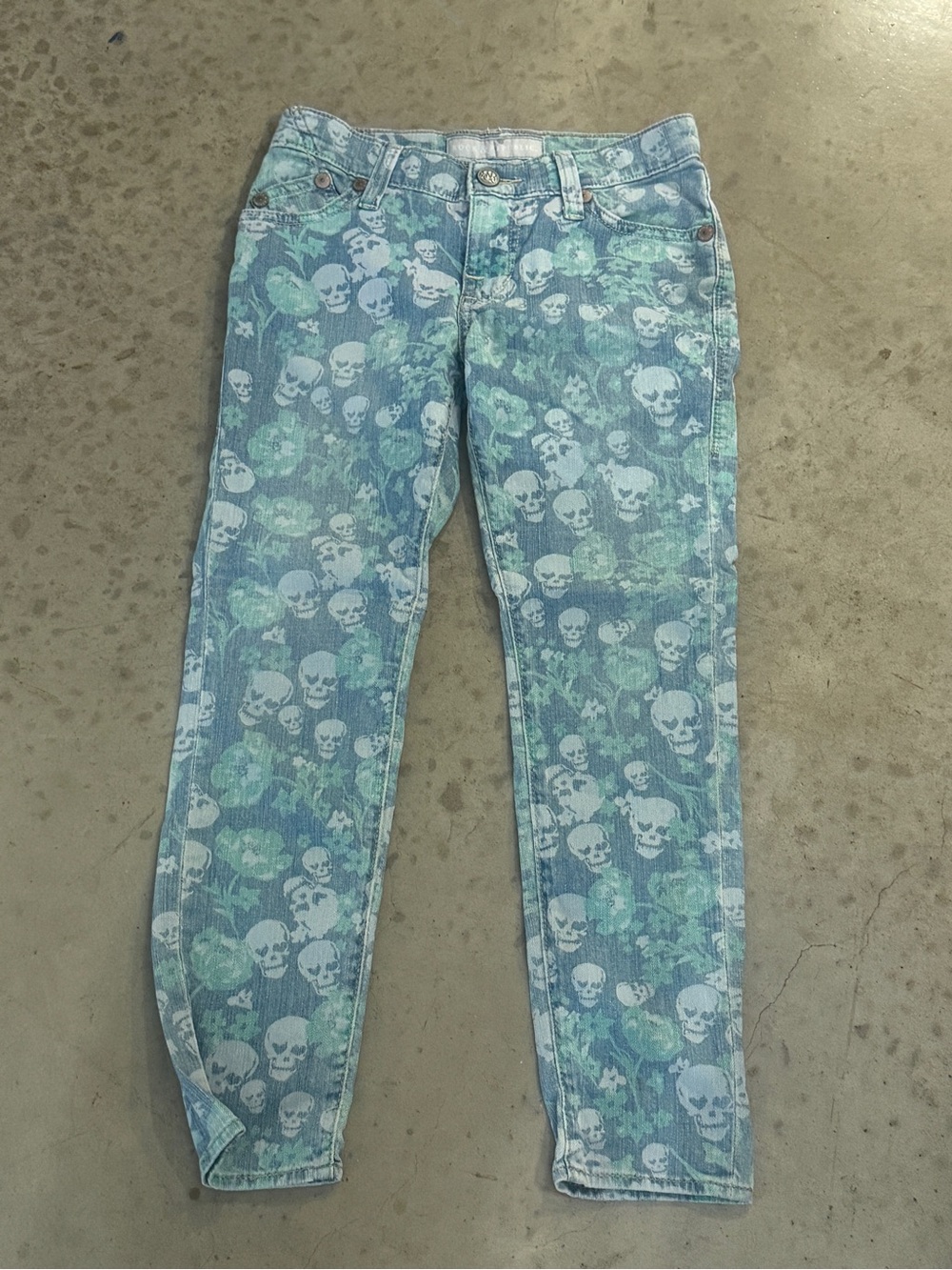 Skull Print Light Blue Denim Jeans